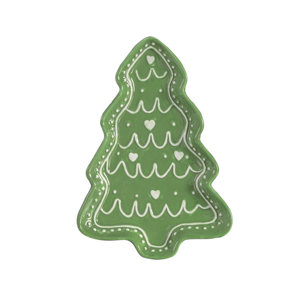 Plow & Hearth Shades Of Green Tree Shaped 8.25" Embossed Ceramic Appetizer Plate Set Of 4