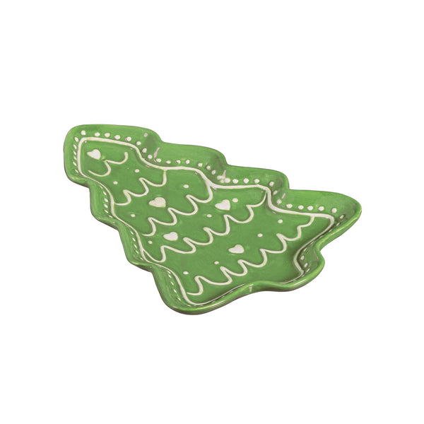 Plow & Hearth Shades Of Green Tree Shaped 8.25" Embossed Ceramic Appetizer Plate Set Of 4
