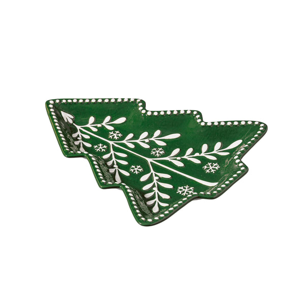 Plow & Hearth Shades Of Green Tree Shaped 9.5" Embossed Ceramic Salad Plate Set Of 4