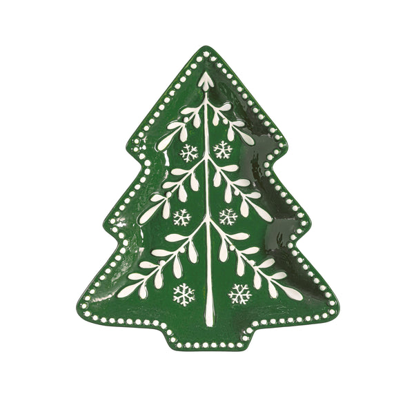 Plow & Hearth Shades Of Green Tree Shaped 9.5" Embossed Ceramic Salad Plate Set Of 4