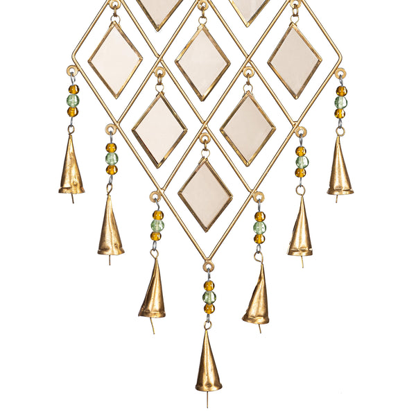 Plow & Hearth Shades Of Green Wind Chime Metal & Glass Wind Chime Mirrored Diamond Shapes
