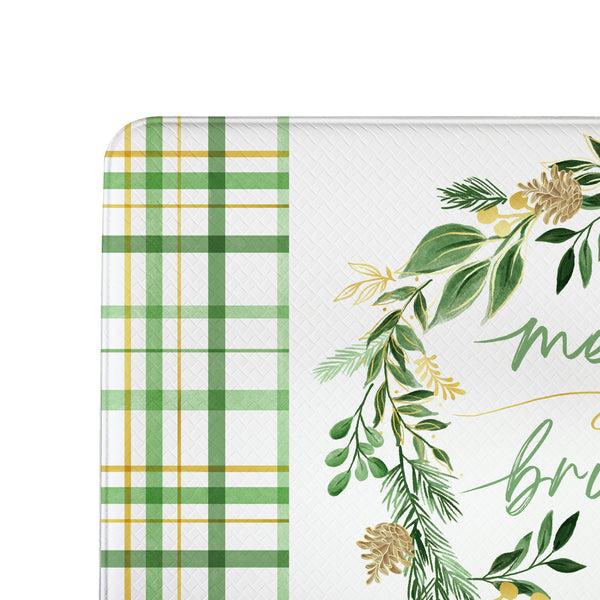 Plow & Hearth Shades Of Green Wreath Anti-Fatigue Mat "Merry Bright" 30"x18”