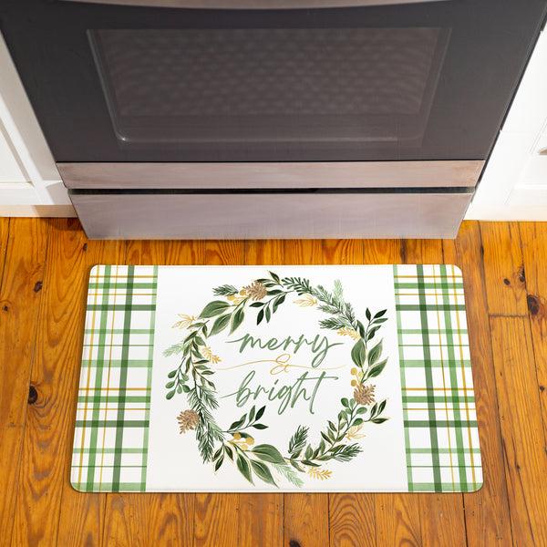 plow & hearth Shades of Green Wreath Anti-Fatigue Mat "Merry Bright" 30"x18”