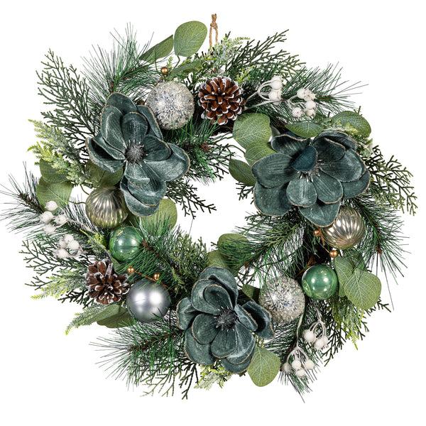 Plow & Hearth Shades Of Green Wreath Artificial With Ornaments 20"H