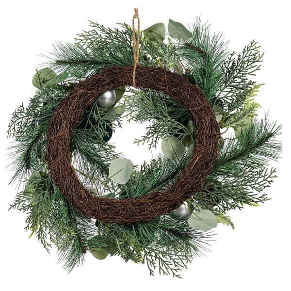 Plow & Hearth Shades Of Green Wreath Artificial With Ornaments 20"H