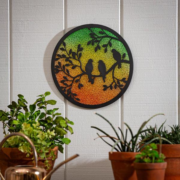 plow & hearth She Shed Outdoor Wall Décor Alternative Wall Round Perched Birds 12"