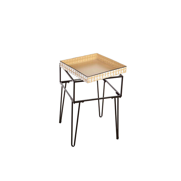 Plow & Hearth Side Table With Glass Top And Golden Planter Tray