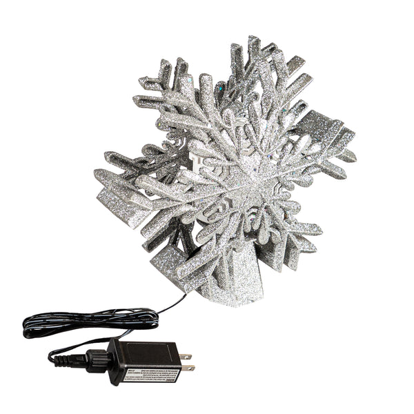 plow & hearth Silver Snowflake Christmas Tree Topper with LED Projected Stars