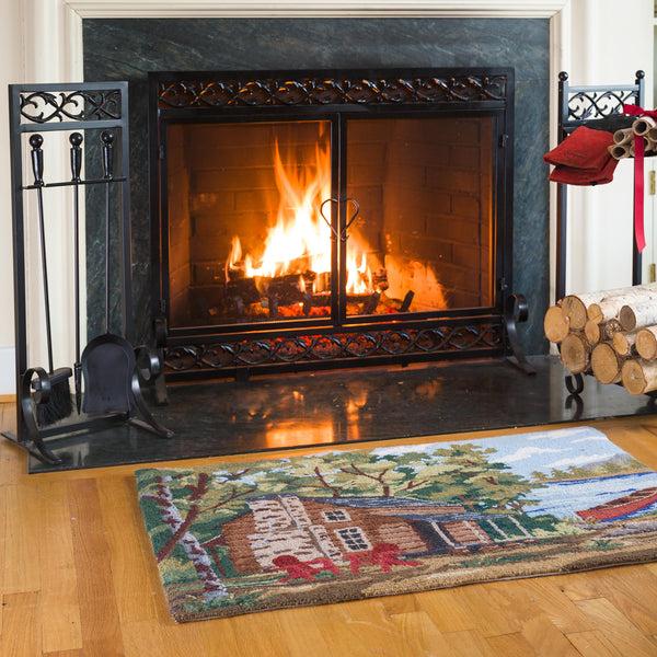 Plow & Hearth Small Cast Iron Scrollwork Fire Screen With Doors