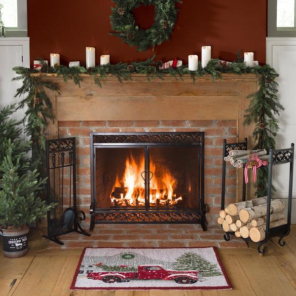 Plow & Hearth Small Cast Iron Scrollwork Fire Screen With Doors