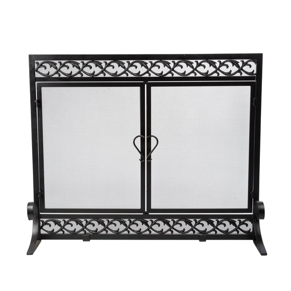 Plow & Hearth Small Cast Iron Scrollwork Fire Screen With Doors