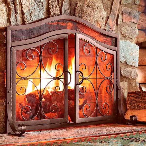 Plow & Hearth Small Crest Fireplace Screen With Doors