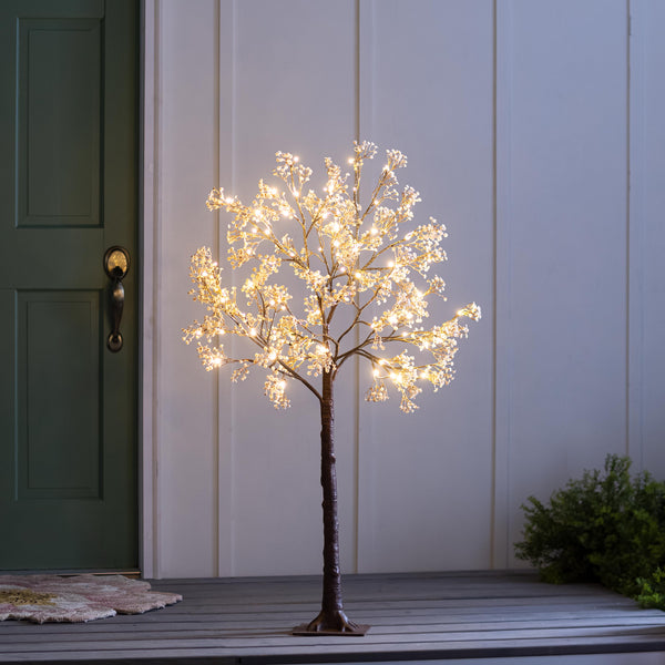 plow & hearth Small Indoor/Outdoor Electric Lighted Baby's Breath Tree 4'H
