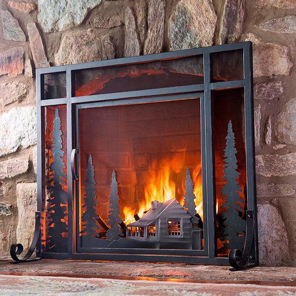 Plow & Hearth Small Mountain Cabin Fire Screen With Door