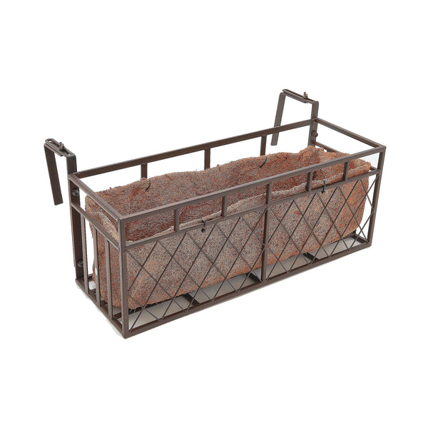 plow & hearth Small Wrought iron railing planter with coco fiber liner lattice Criss cross