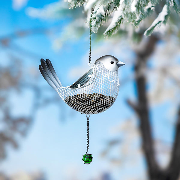 plow & hearth Snowbirds Bird Feeder Metal Hanging Bird Feeder Snow Bird 13"H