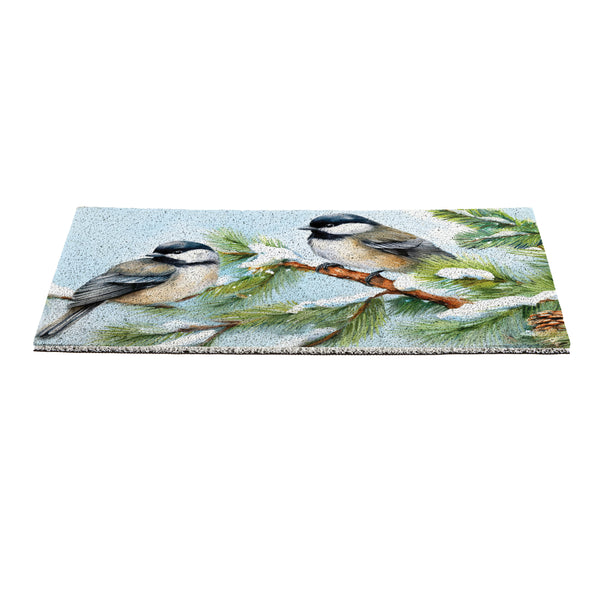 Plow & Hearth Snowbirds Chickadees PVC Trapper Mat 28"x16"