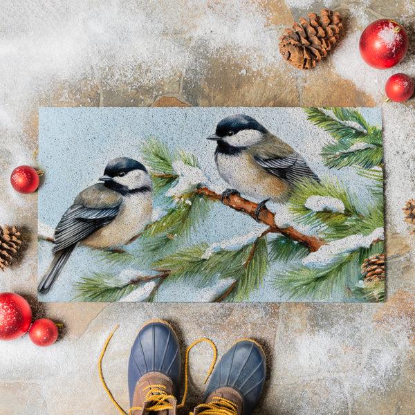 plow & hearth Snowbirds Chickadees PVC Trapper Mat 28"x16"