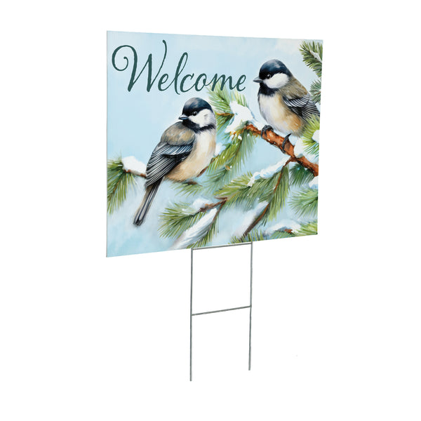 Plow & Hearth Snowbirds Chickadees Yard Sign With H-Stake 24"x18"