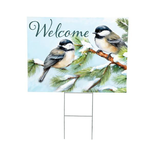 Plow & Hearth Snowbirds Chickadees Yard Sign With H-Stake 24"x18"