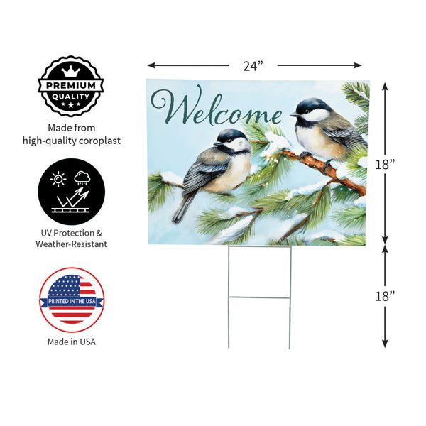 Plow & Hearth Snowbirds Chickadees Yard Sign With H-Stake 24"x18"