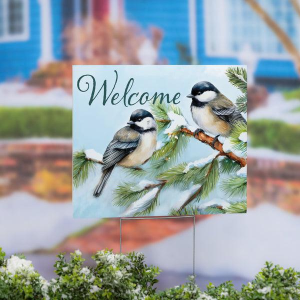 plow & hearth Snowbirds Chickadees Yard Sign with H-Stake 24"x18"