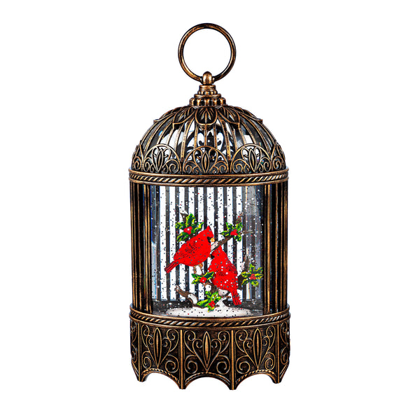 Plow & Hearth Snowbirds LED Table Decor Cardinal In Birdcage Plastic Water Lantern 11.75"H