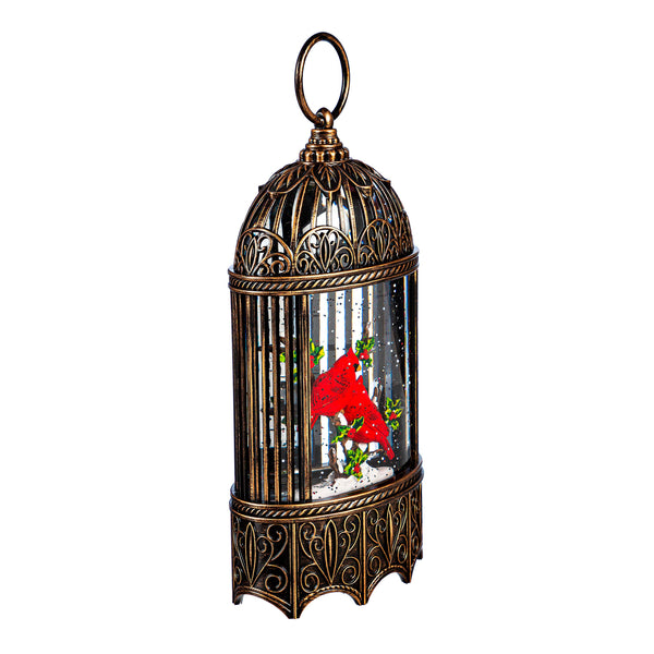 Plow & Hearth Snowbirds LED Table Decor Cardinal In Birdcage Plastic Water Lantern 11.75"H
