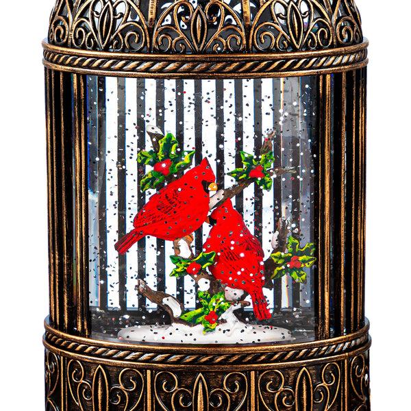 Plow & Hearth Snowbirds LED Table Decor Cardinal In Birdcage Plastic Water Lantern 11.75"H