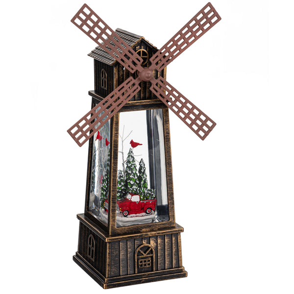 Plow & Hearth Snowbirds LED Table Decor Truck With Cardinals In Windmill Plastic Water Lantern 12.25"H
