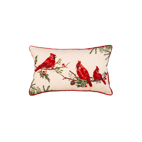 Plow & Hearth Snowbirds Pillow Lumbar Cardinal On Branches 20" X 12"