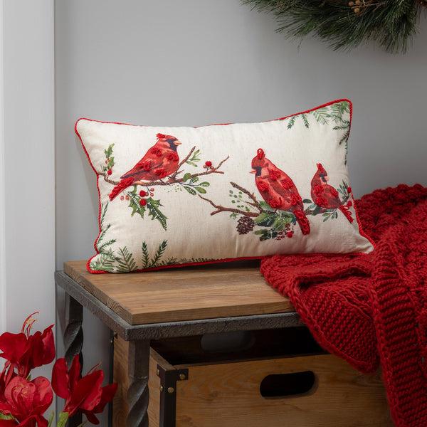 plow & hearth Snowbirds Pillow Lumbar Cardinal on Branches 20" x 12"