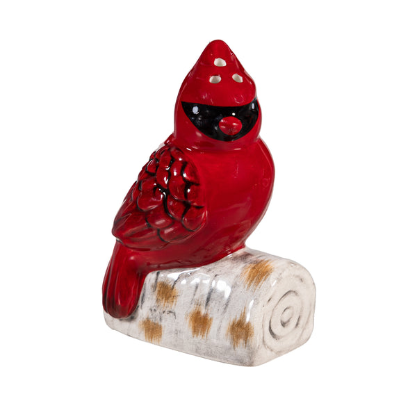 Plow & Hearth Snowbirds Salt & Pepper Shakers Ceramic Cardinal On Log Set Of 2