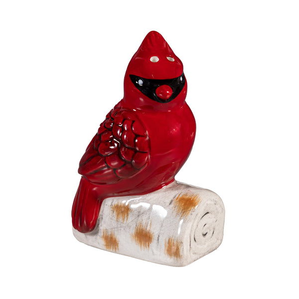Plow & Hearth Snowbirds Salt & Pepper Shakers Ceramic Cardinal On Log Set Of 2