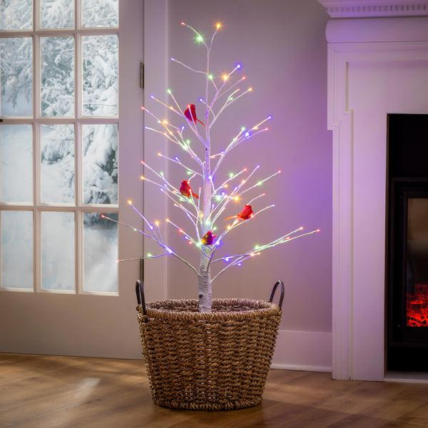 Plow & Hearth Snowbirds Tree Cardinal Birch With Cardinals Indoor/Outdoor LED Tree 48"H