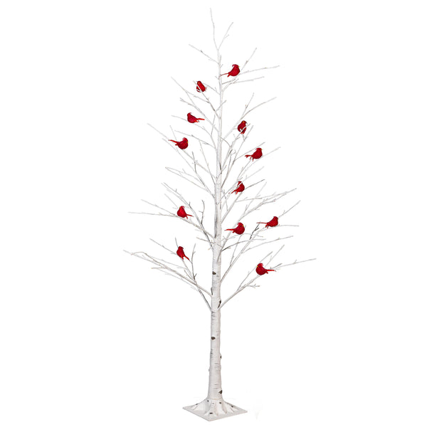Plow & Hearth Snowbirds Tree Cardinal Birch With Cardinals Indoor/Outdoor LED Tree 72"H