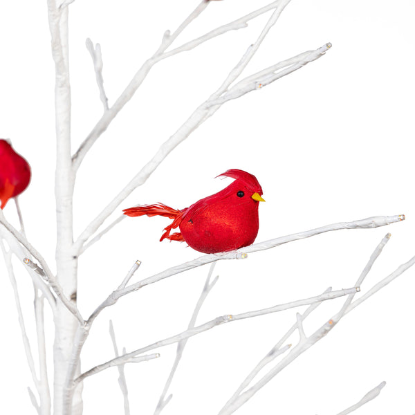 Plow & Hearth Snowbirds Tree Cardinal Birch With Cardinals Indoor/Outdoor LED Tree 48"H