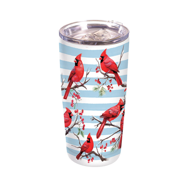 Plow & Hearth Snowbirds Tumbler Stainless-Steel Winter Cardinals 20oz Gift Box