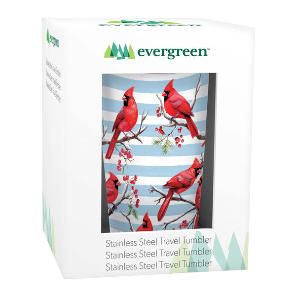 Plow & Hearth Snowbirds Tumbler Stainless-Steel Winter Cardinals 20oz Gift Box
