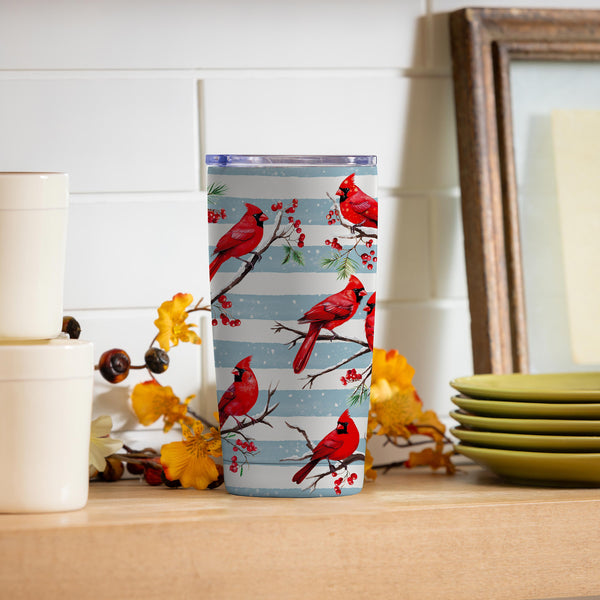 plow & hearth Snowbirds Tumbler Stainless-Steel Winter Cardinals 20oz Gift Box