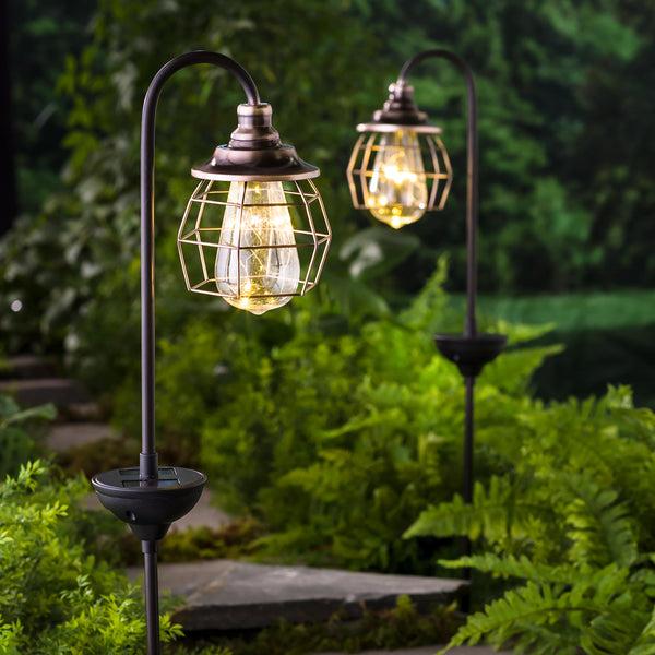 plow & hearth Solar Firefly Garden Pathway Lights Set of 2