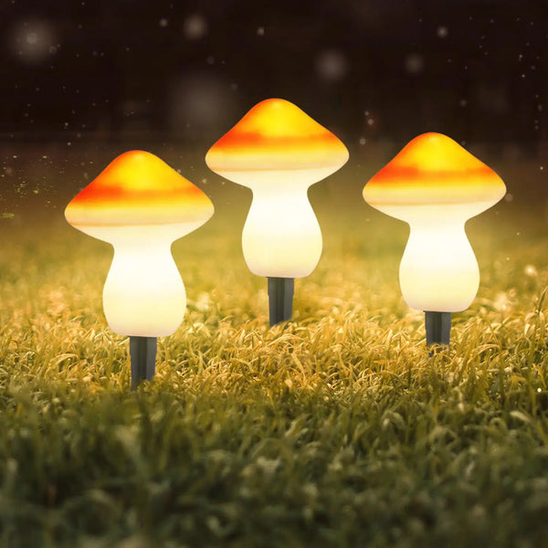 plow & hearth Solar Garden Decor Lights – Waterproof LED Mushroom Pathway Lamps