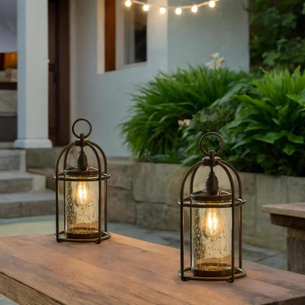 Plow & Hearth Solar Metal And Bubble Glass Edison Lantern