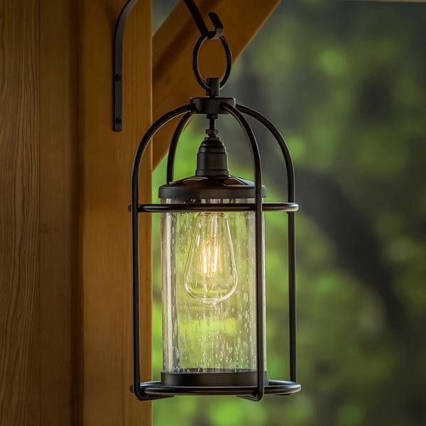 plow & hearth Solar Metal and Bubble Glass Edison Lantern
