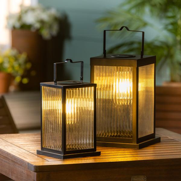 Plow & Hearth Solar Metal Lantern With Edison Bulbs Set Of 2