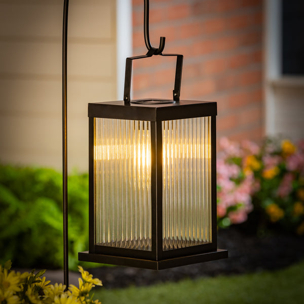 Plow & Hearth Solar Metal Lantern With Edison Bulbs Set Of 2