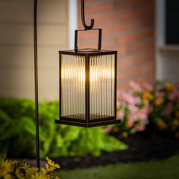 Plow & Hearth Solar Metal Lantern With Edison Bulbs Set Of 2