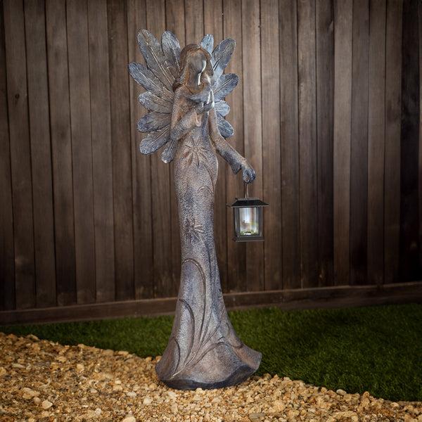 plow & hearth Solar Sculpted Angel Statue with Lantern