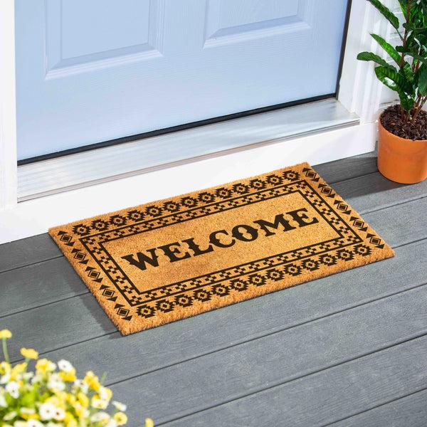plow & hearth Southwest Pueblo Coir Mat Aztec "Welcome" 28"x16"