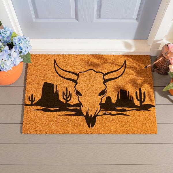 plow & hearth Southwest Pueblo Coir Mat Steer Skull 36"x24"